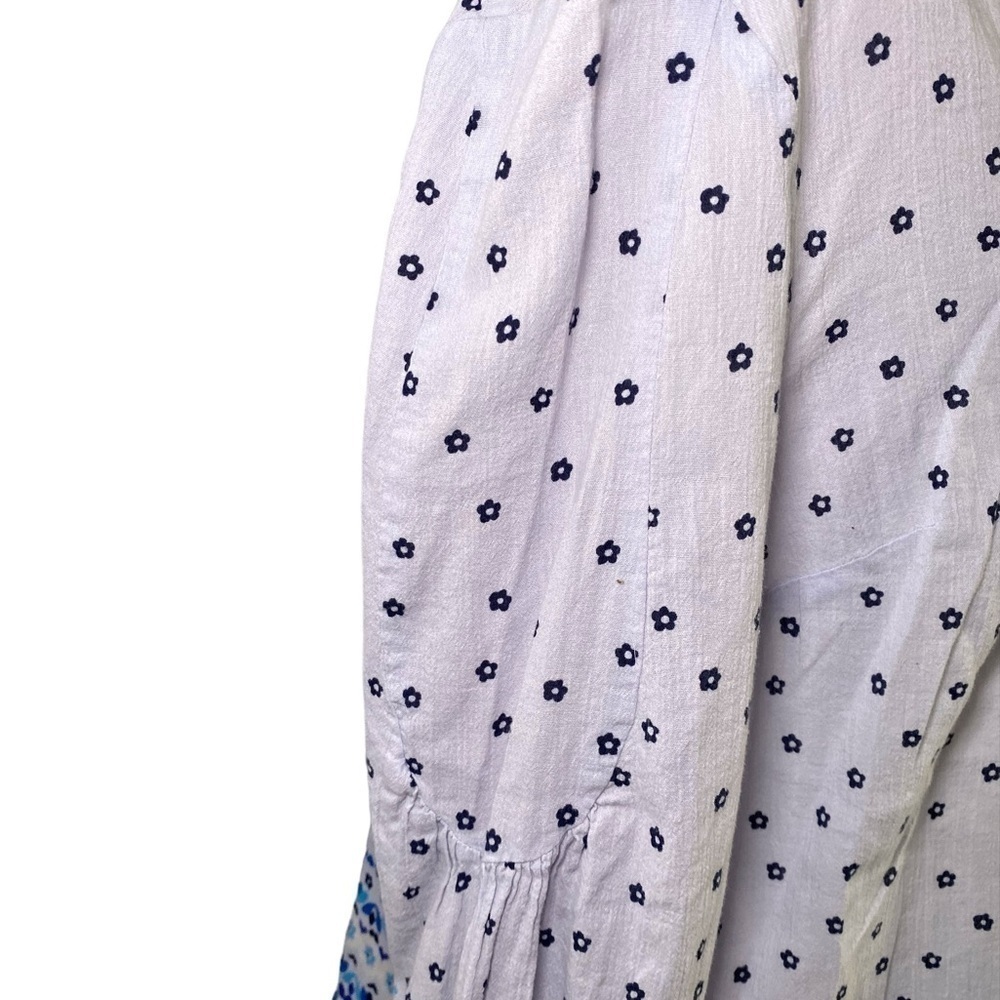 Boden Blue Gauzy Cotton Floral Pullover Boho Tassel Peasant Blouse - Picture 6 of 13